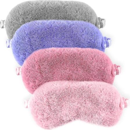 Plussøvnmasker, Søvnmasker for Kvinner, Myk Fluffy Øyendekke for Søvn, Søvnmasker Justerbare for Barn Voksne Kvinner (4 stk, Rosa + Grå + P