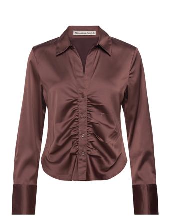 Anf Womens Wovens Langermet Skjorte Brun Abercrombie & Fitch