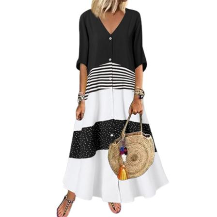 Kvinnor Sommar V-ringad Klänning Mode Casual Strand Lång Klännin