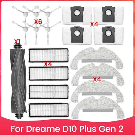 Kompatibel med Dreame D10 Plus Gen 2 Robotstøvsuger RLD32GD Tilbehør Hovedbørste Sidebørste Hepa Filter Moppe C-Perfet