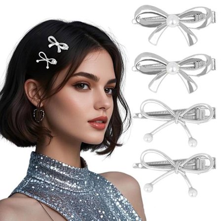 4 st Metall Hårrosetter För Kvinnor Flickor Små Silver Pärlhårspännen Rosett Alligator Dekorativa Hårnålar Y2k Mode Bröllop Håraccessoarer För St