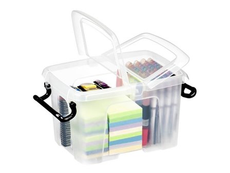 STRATA HW670-förvaringslåda med handtagsklämmor och lock som öppnas åt två håll, 6 liter, 224 x 305 x 182 mm, polypropylen, genomskinlig - Lyreco - 