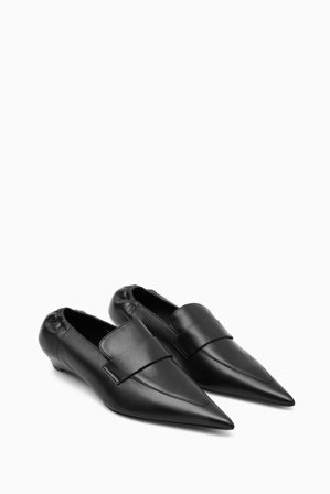 COS Women's Pointed Leather Kitten Heel Loafers in Black