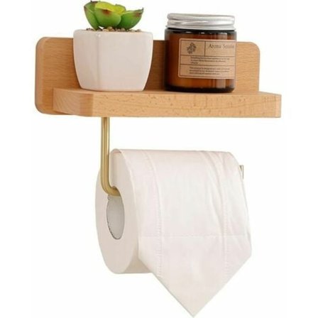 Trä Toalettpappershållare med Hylla Självhäftande Väggmonterad Toalettpappershållare för Badrum LYCXAMES