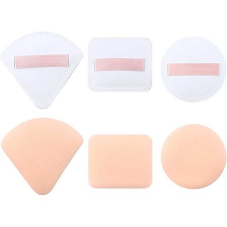 Rund, firkantet, trekant - 6 pudderpudder sminkepuff trekant
