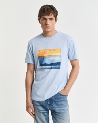 GANT - T-skjorte med seiltrykk til herre fresh blue