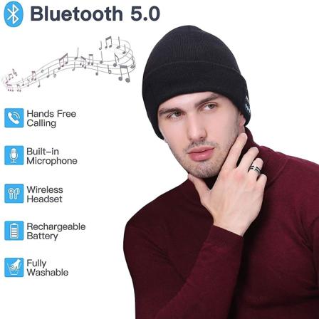 Opgraderet Bluetooth Beanies Musik Hat Vinter Strikhue Trådløse Hovedtelefoner Musikalske