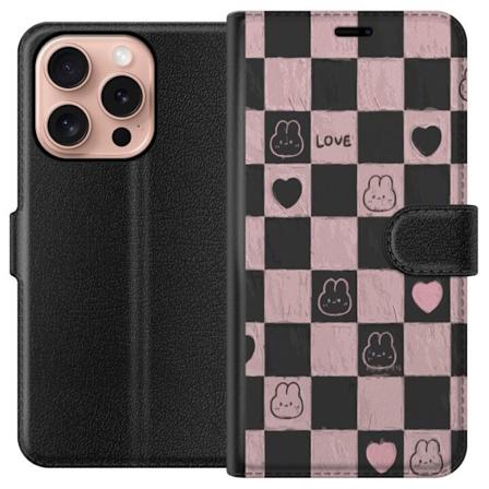 Apple iPhone 16 Pro Lompakkokotelo Musta ja pinkki