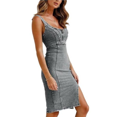 Kvinner U-hals Halter Casual Stil Denim Kjole