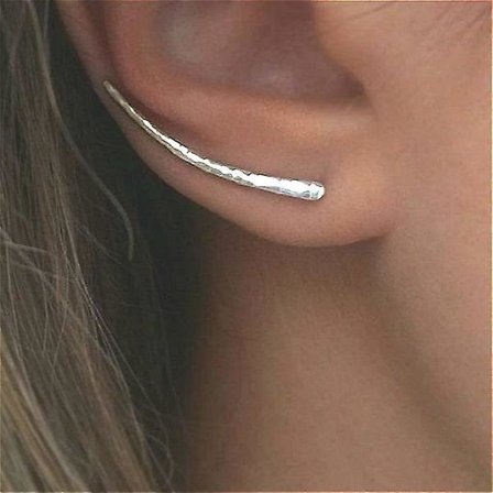 Silver Ear Climber Hammered Ear Cuff Ear Crawlers Earrings Women Long Earrings
