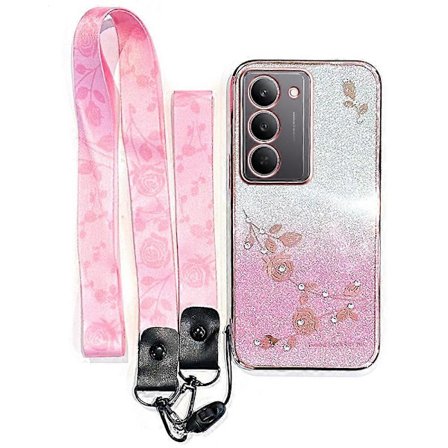 KADEM Realme 14x 5G -puhelimen kuori, kukkakuvioinen TPU-liukuvärinen suojakuori puhelimelle ja kaulanauhalla