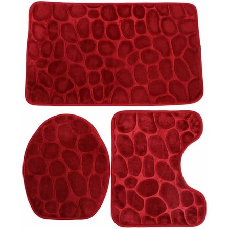 Badrumsmatta i memory foam, bas och badrumsmatta, duschmatta, badrumsmatta, U-formad kudde och toalettstolsskydd, rött 3-delat set