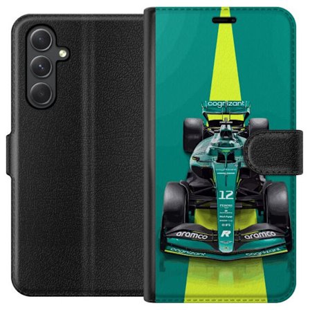 Yhteensopiva Lompakkokotelo Samsung Samsung Galaxy A15 5G Aston Martinin Formula 1 -auto vihreässä kilpailumuotoilussa, jossa on moderni studiosentu