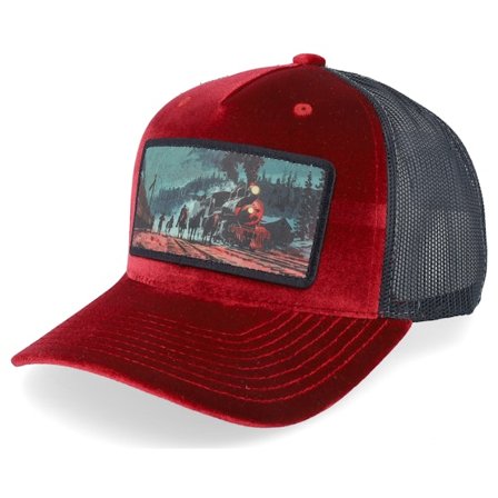 Calza Pennello - Rood trucker Cap - Western Outlaws & Cowboys Velvet Red/Black A-frame Trucker @ Hatstore