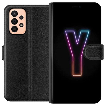 Kompatibel Tegnebogsetui til Samsung Samsung Galaxy A23 Minimalistisk neonbogstav Y i farveskiftende lys mod sort baggrund