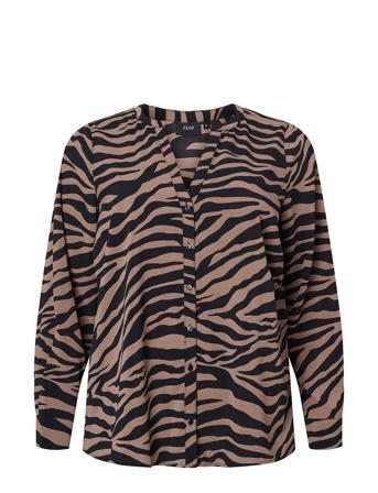 Mastie, L/S, Shirt Bluse Langermet Brun Zizzi*Betinget Tilbud