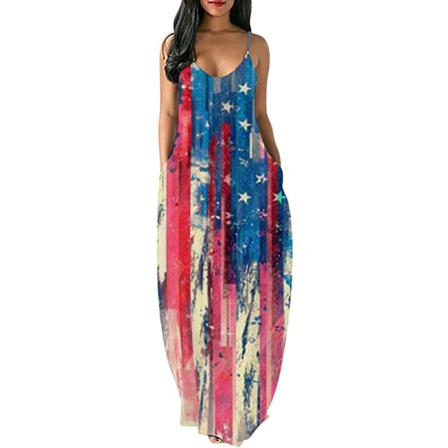 Kvinnor Mid Waist Sundress V-hals Lång Klänning