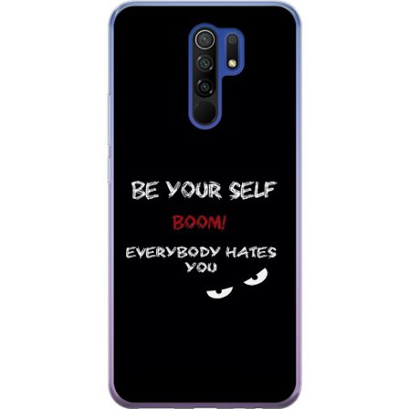 Yhteensopiva Puhelinkuori Xiaomi Redmi 9 Tumma minimalistinen tekstillustraatio ironisella viestillä ja uhkaavan silmien mustalla kontrastilla