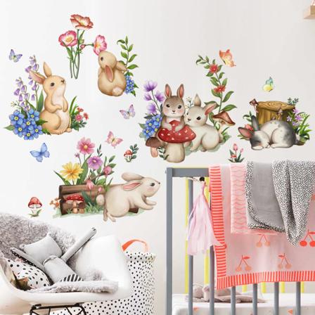Et sett med veggklistremer Kaniner Blomster Sommerfugler Veggklistremer W