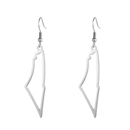 Sølvfargede Palestina Kart Hengende Øredobber Kvinner Land Geografi Kart Anheng Øredobb Rustfritt Stål