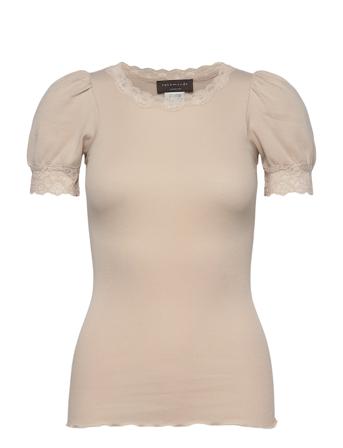 Organic T-Shirt Regular Ss W/Lace T-shirt Top Beige Rosemunde