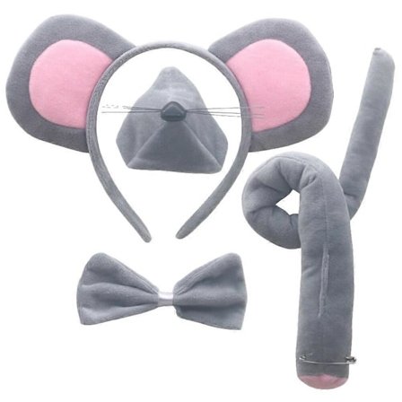 1 set Musdräktset Musöron Pannband Barn Mus Näsa Svans Fluga