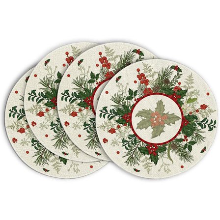 Sæt med 4 runde dækkeservietter, jule-runde dækkeservietter, atmosfæreindretning til spisestuen, bordmåtter - 7