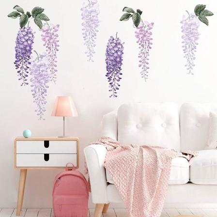 Lilla Wisteria Flower Vine Veggdekor for jenter Soverom Stue Kontor - Avtagbar blomsterveggdekorasjon