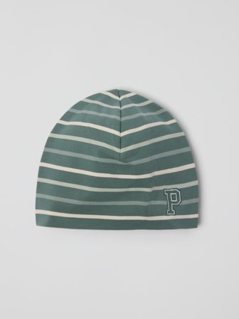 Trikotmütze mit P-Applikation, gestreift - 56|58 - kinderbekleidung - green - Polarn O. Pyret