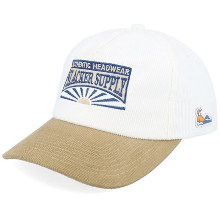 Slacker Supply - White adjustable Lippis - Sunrise Batch Logo Corduroy Off White/Khaki A-frame @ Hatstore