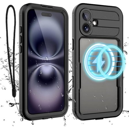 Vandtæt telefoncover med indbygget skærmbeskytter, fuld kropsbeskyttelse til iPhone 16 6,1 tommer, sort