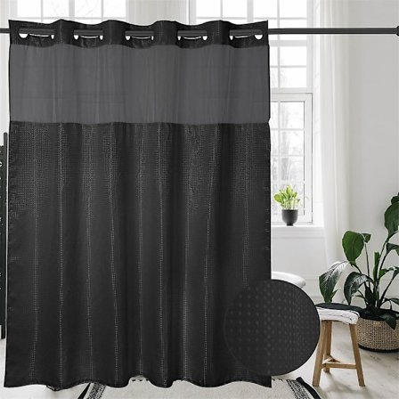 Ringlös duschdraperi, vattentät tyg Waffle duschdraperi Badrum, Mesh Top Window, 180 X 180 cm