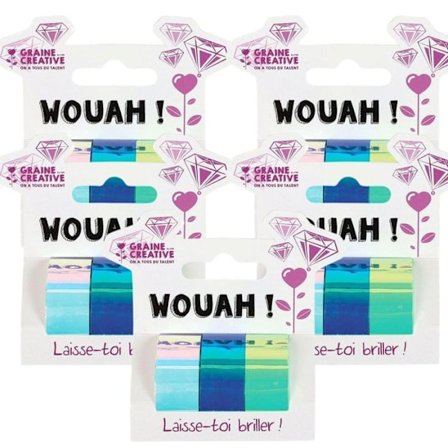 15 iriserande maskeringstejper 5 m x 1,5 cm - vit, blå, grön