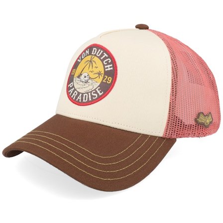 Von Dutch - Beige Trucker Cap - Patch Pink/Beige/Brown A-Frame Trucker @ Hatstore