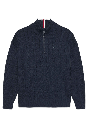 Tommy Hilfiger Kabelstickad tröja half-zip Hoodies & sweatshirts Herr Blå 152