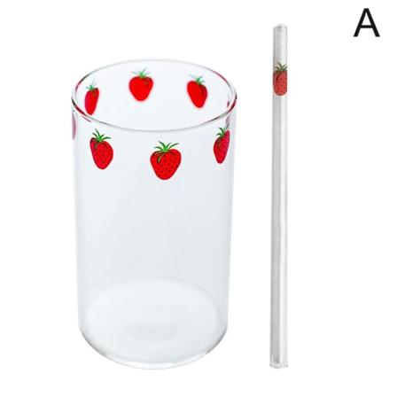 Ins Kawaii Strawberry Glasses Cup Kaffe Mjölk Vatten Glas Cups w A 301-400ml