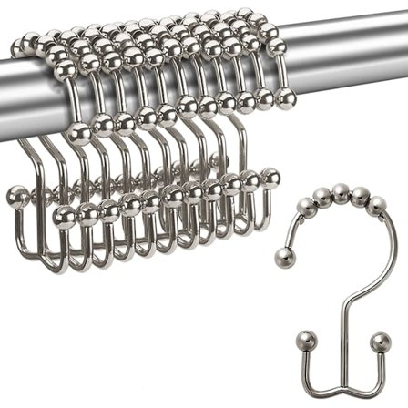 12 duschdraperi krokar, rostfria metall dubbel glid s