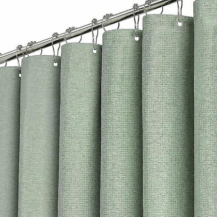 Duschdraperi 180x200cm, extra långt salviagrönt - Duschdraperi i linnestruktur, tungt tyg med 12 plastkrokar, stor hotell lyx enkel-FF-