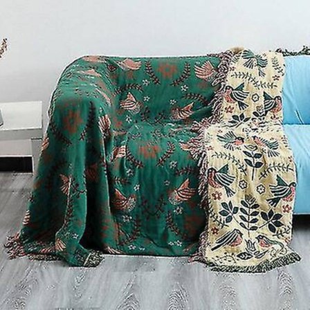 Bohemia Boho bomullsfilt kompatibel med cover för hela säsongen Dekorativt dammhandduk sängöverkast kontorsbilsäng -ES
