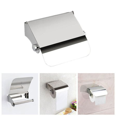 Toalettpappershållare i rostfritt stål med lock toalett badrum väggrullhållare pappersrulle KLB