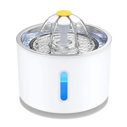 Tyst Vattenfontän för Katter och Små Hundar med Aktivt Kolfilter och Rostfri Skål - LED Nattlampa