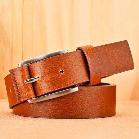 Nya Casual Herr Designer Läderbälten Lyxiga manliga midjebältesspänne Vintage Rem Pu Läder Midjeband För Jeans Tillbehör Yellow Brown 125cm