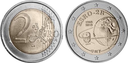 Belgien 2018 - 50 års jubilæum for opsendt satellit ESRO - 2B - 2 euro mønt