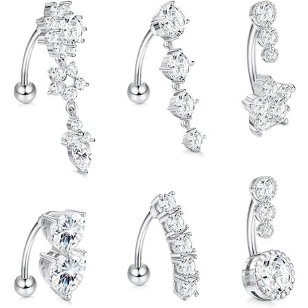 6 stk 14G Draping Navel Rings Damer 316L Kirurgisk Stål