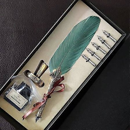 Retro Sulkakynäsetti, Eurooppalainen Klassinen Mustekynä Antiikki Riikinkukon Sulka Metallikärkinen Kynä Kirjoitus Sulkakynä Lahja