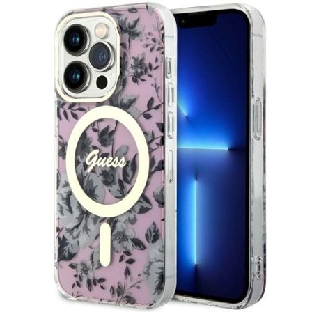 Guess GUHMP14LHCFWSP iPhone 14 Pro 6,1" pink/pink hardcase Flower MagSafe