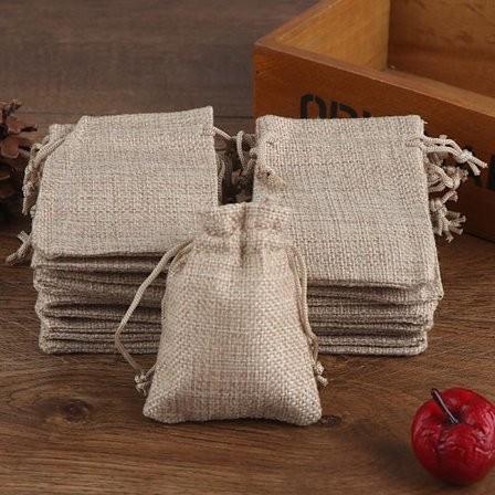 50x Bag Bag Smyckesväska Jute Velours Cord Bag Small Khaki one size