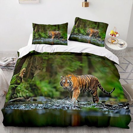 Tiger 02# 3d Hemtextilier Sängkläder 3d Tiger Djurtryck Påslakan Set med tre