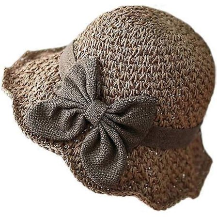 Dame Jenter Sløyfeknute Stråhatt Floppy Anti-UV Solbeskyttelse Rull Sammen Solhatter Fiske Reise Strandhatt Caps Topplue