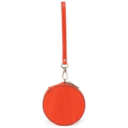 Övre lager läder myntväska bärbar mini rund dragkedja plånbok förvaringsväska med rem Orange
